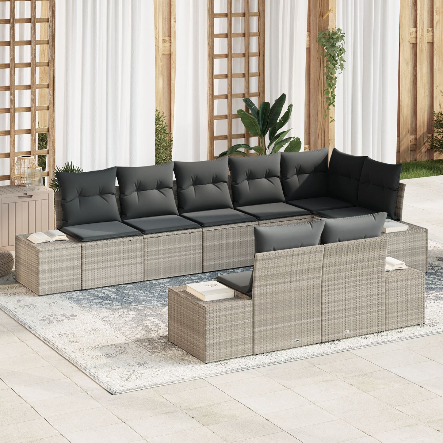 8 Piece Garden Sofa Set with Cushions Light Grey Poly Rattan