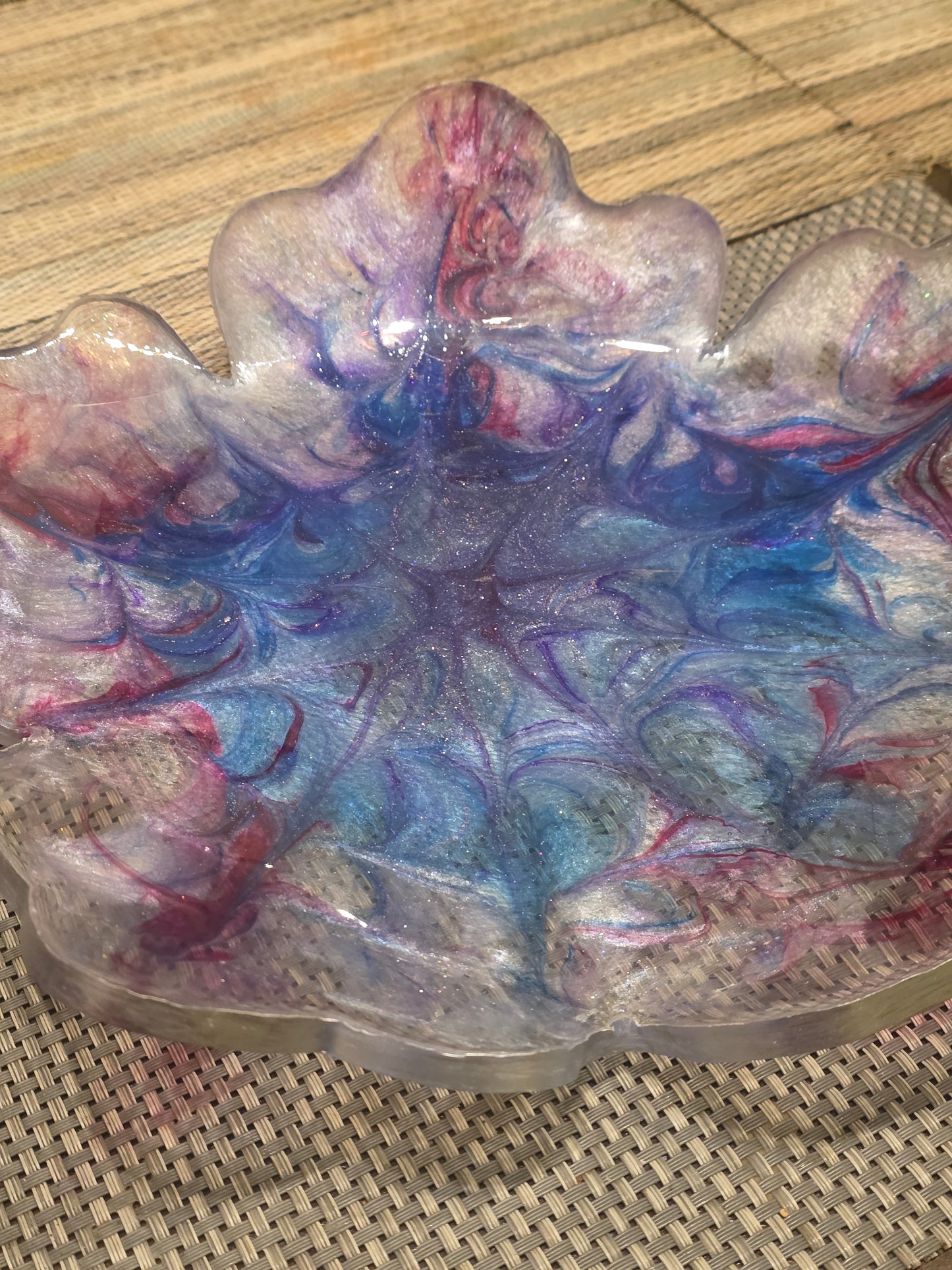 Handmade Resin Fruit Bowl – Blue, Rose & Pearl