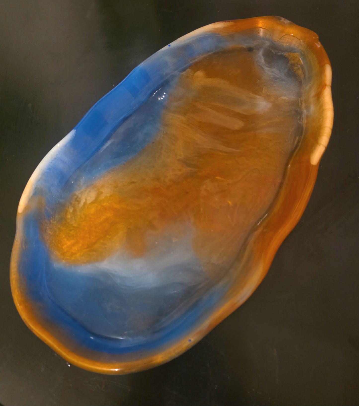 Ocean Blue & Gold Resin Set – Serving Board & Oval Bowl