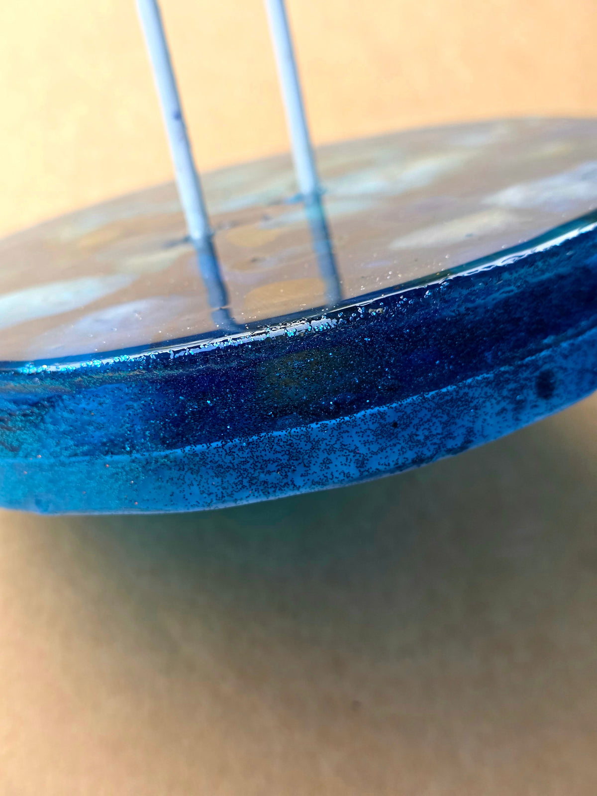 Ocean Blue Resin Incense Holder - side view detail