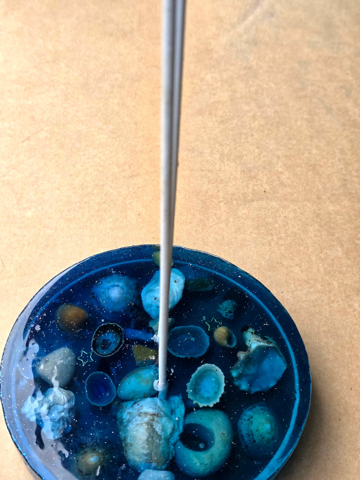 Ocean Blue Resin Incense Holder - angle view