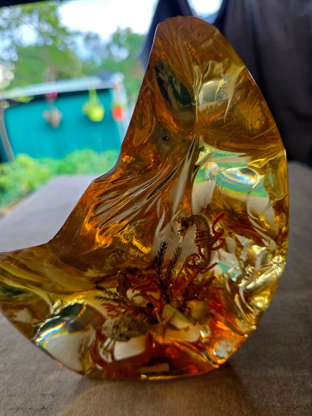 Golden amber resin crystal - full side view