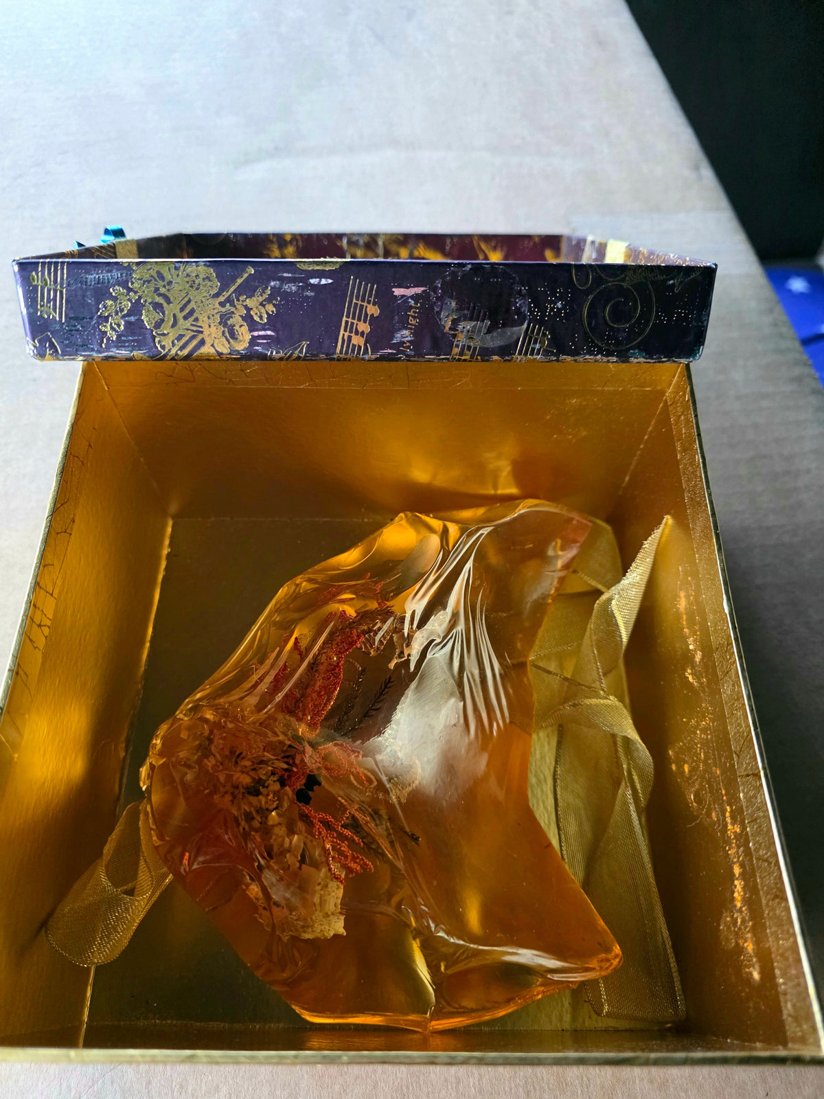 Golden amber resin crystal in premium gift box