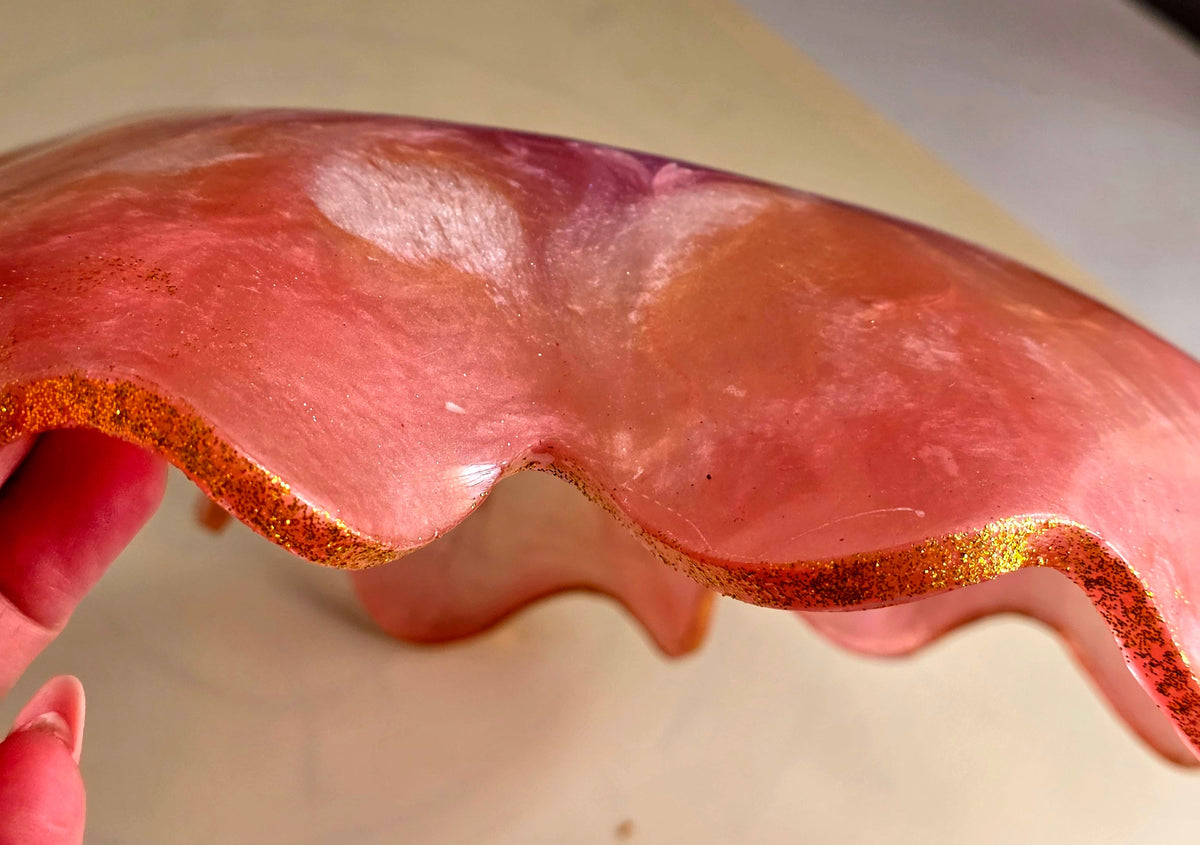 Freesia pink resin flower bowl - wider angle top