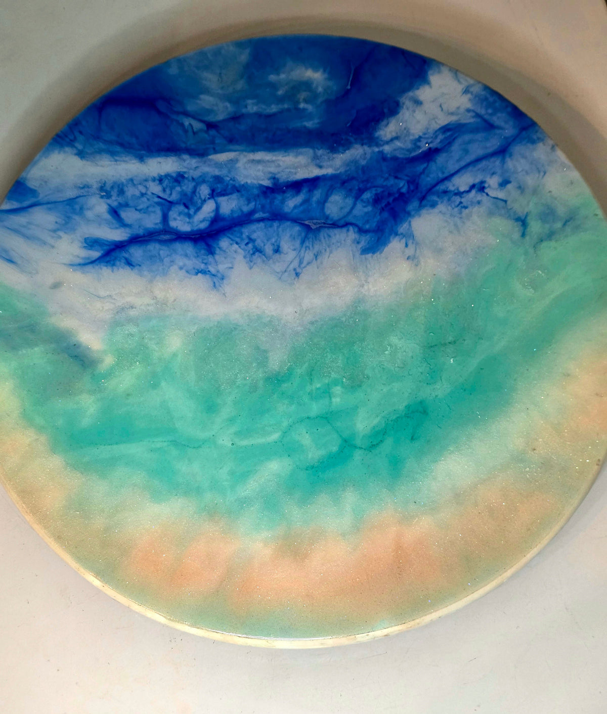 Ocean resin tray - side angle top view