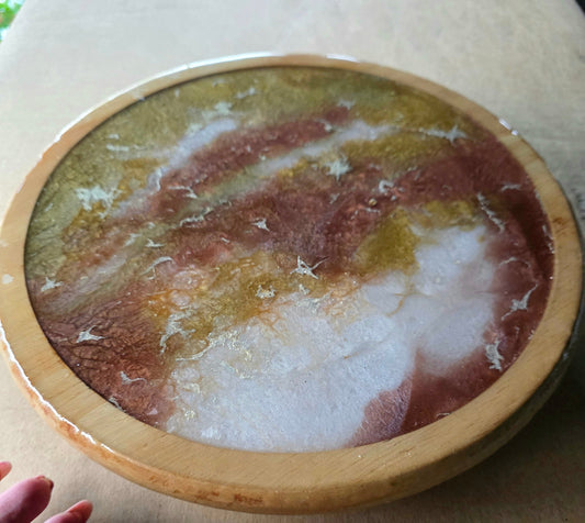 Terracotta marble resin rotating board - top view close up
