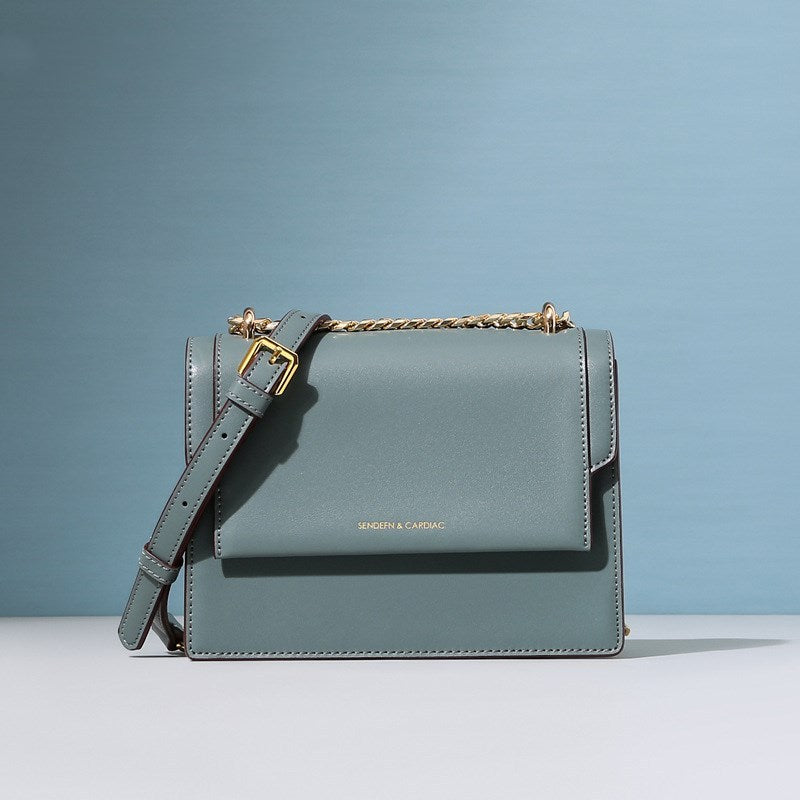 Women’s Leather Shoulder Bag – Small Square Messenger Bag with Two-Layer Cowhide