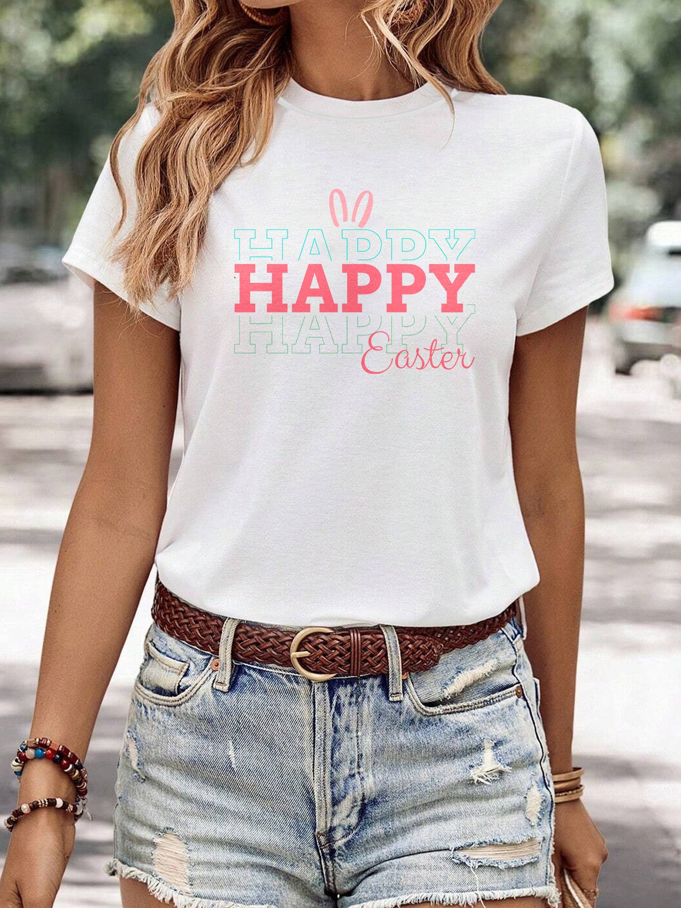 Women's Minimalist Printed Casual Round Neck Short Sleeved Shirt
