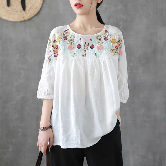 Floral Embroidery Cotton blouse for Women – Casual Loose Fit