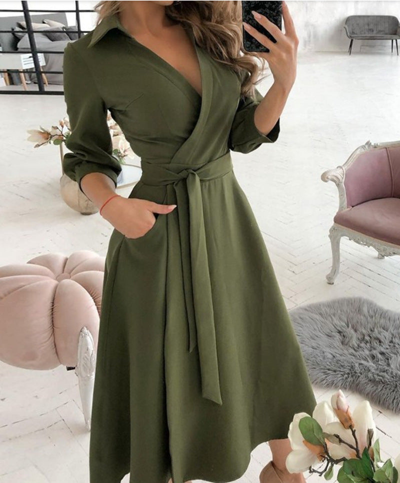 Women’s Sexy Long Sleeve Deep V-Neck Printed Dress – Irregular Hem Party Dress