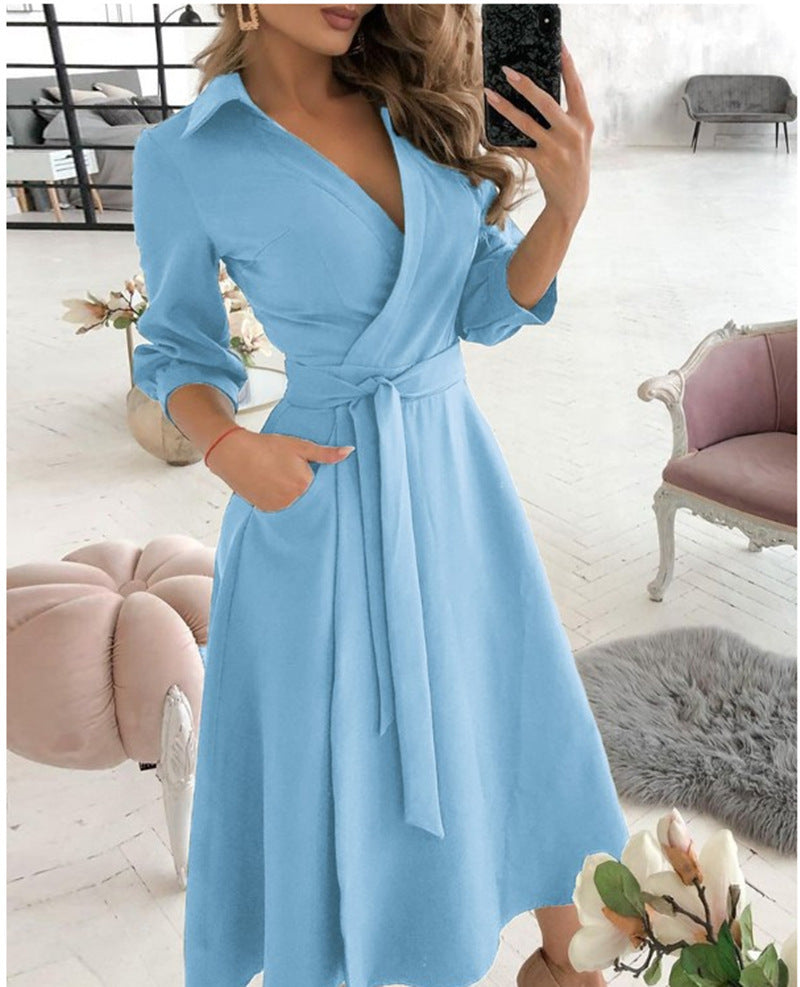 Women’s Sexy Long Sleeve Deep V-Neck Printed Dress – Irregular Hem Party Dress