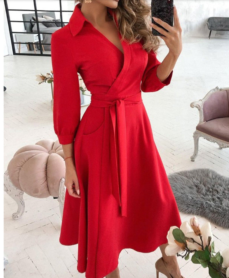 Women’s Sexy Long Sleeve Deep V-Neck Printed Dress – Irregular Hem Party Dress