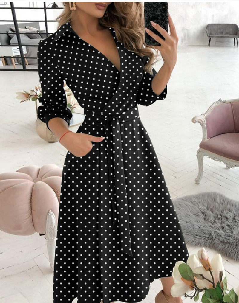Women’s Sexy Long Sleeve Deep V-Neck Printed Dress – Irregular Hem Party Dress