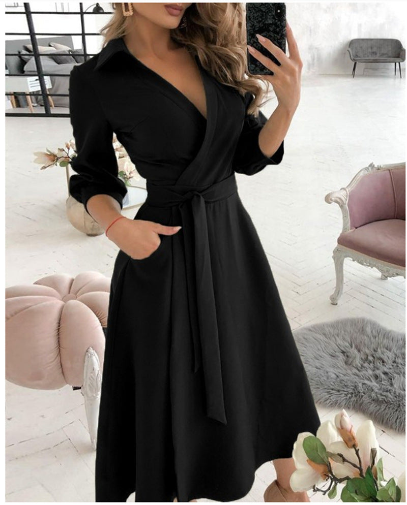 Women’s Sexy Long Sleeve Deep V-Neck Printed Dress – Irregular Hem Party Dress