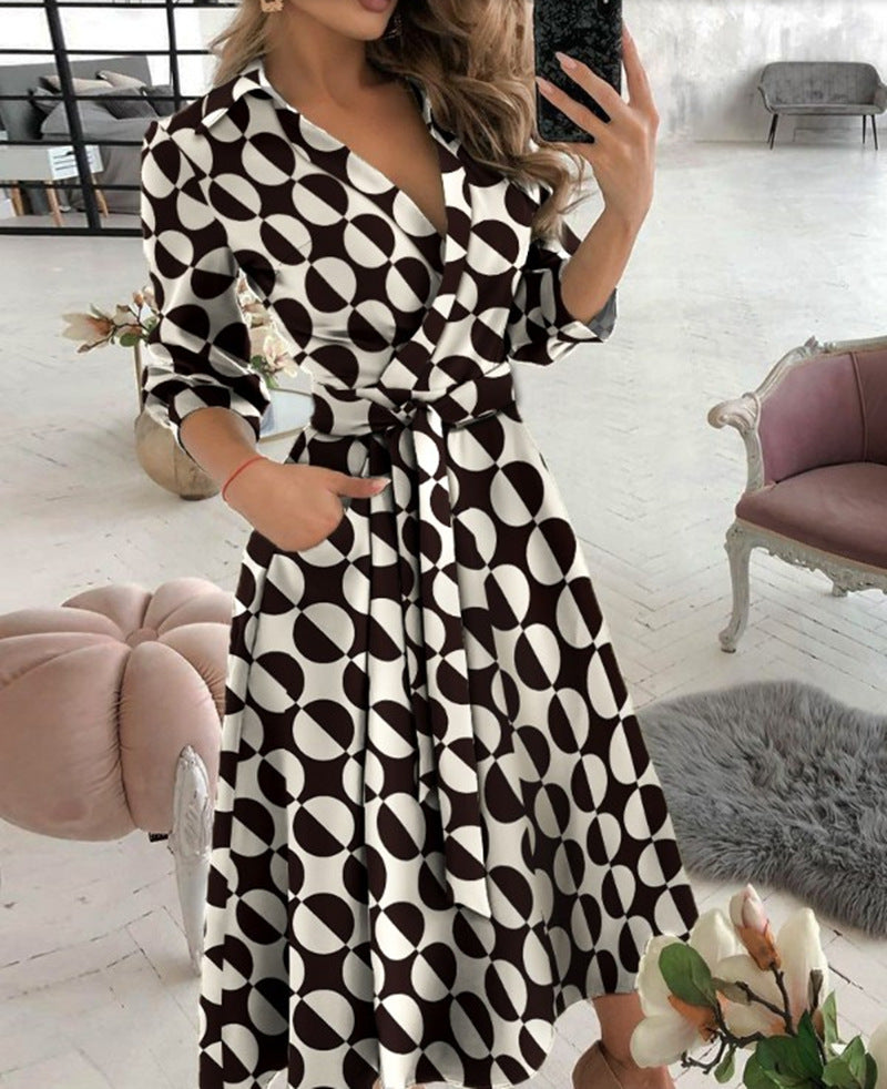 Women’s Sexy Long Sleeve Deep V-Neck Printed Dress – Irregular Hem Party Dress