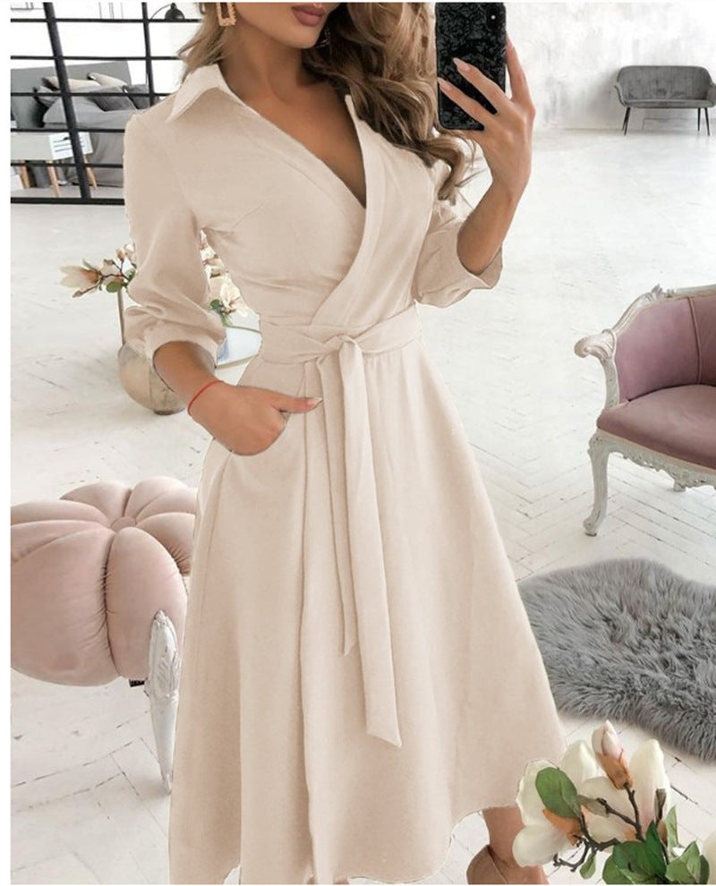 Women’s Sexy Long Sleeve Deep V-Neck Printed Dress – Irregular Hem Party Dress