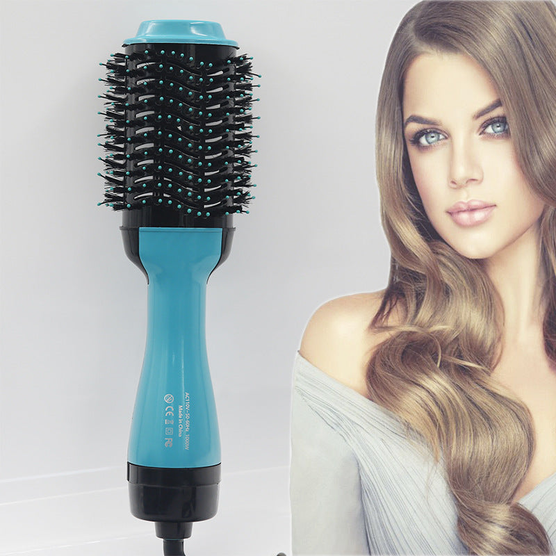 3-in-1 Hot Air Brush Hair Dryer – Blow Dryer, Straightener & Curler, Ionic Hair Styler, Sky Blue / Dark Blue