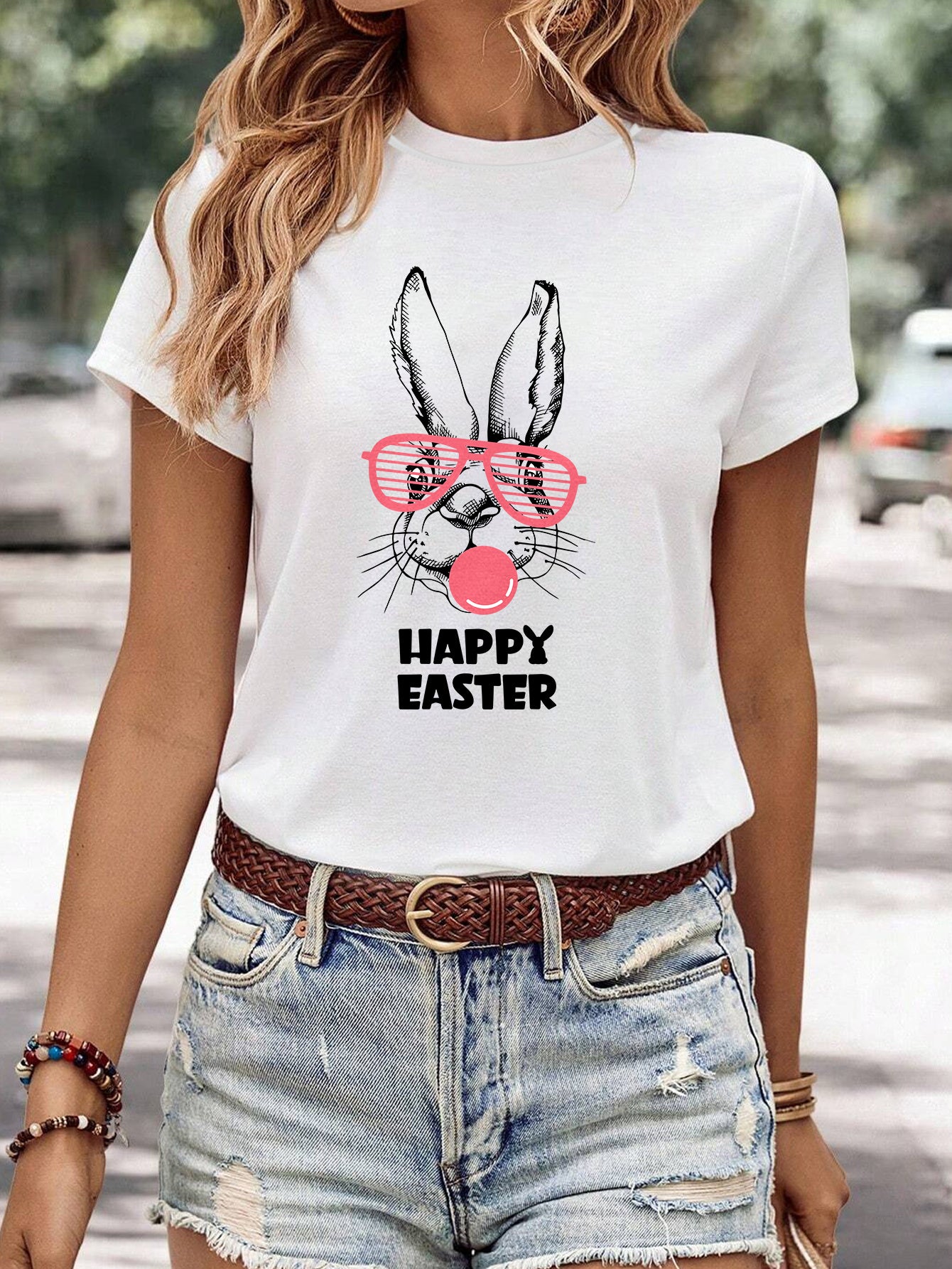 Women's Minimalist Printed Casual Round Neck Short Sleeved Shirt