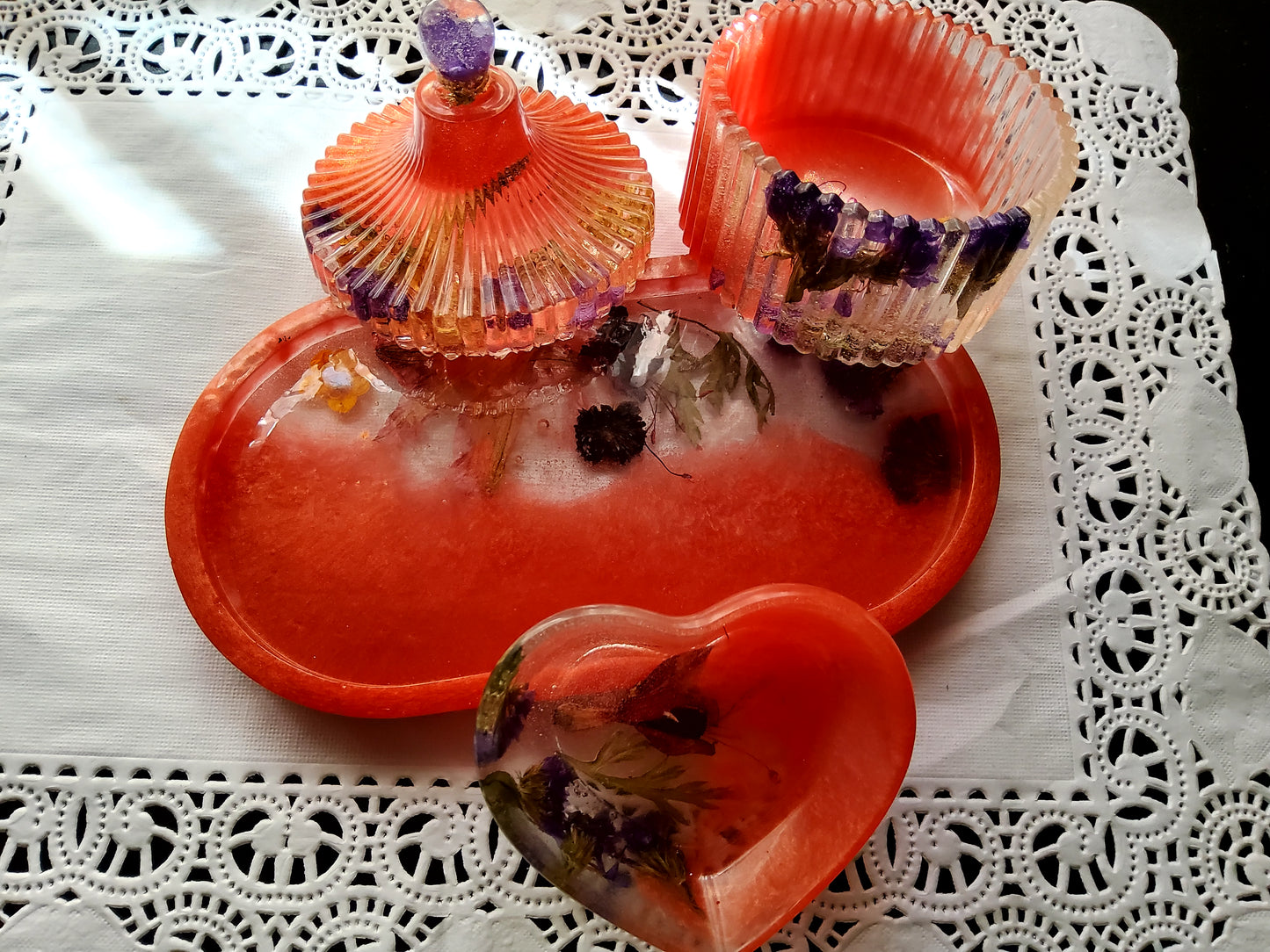 Jewellery Organiser Set | Tray, Heart Dish & Lidded Box | Handmade Resin | AlyTrend Studio