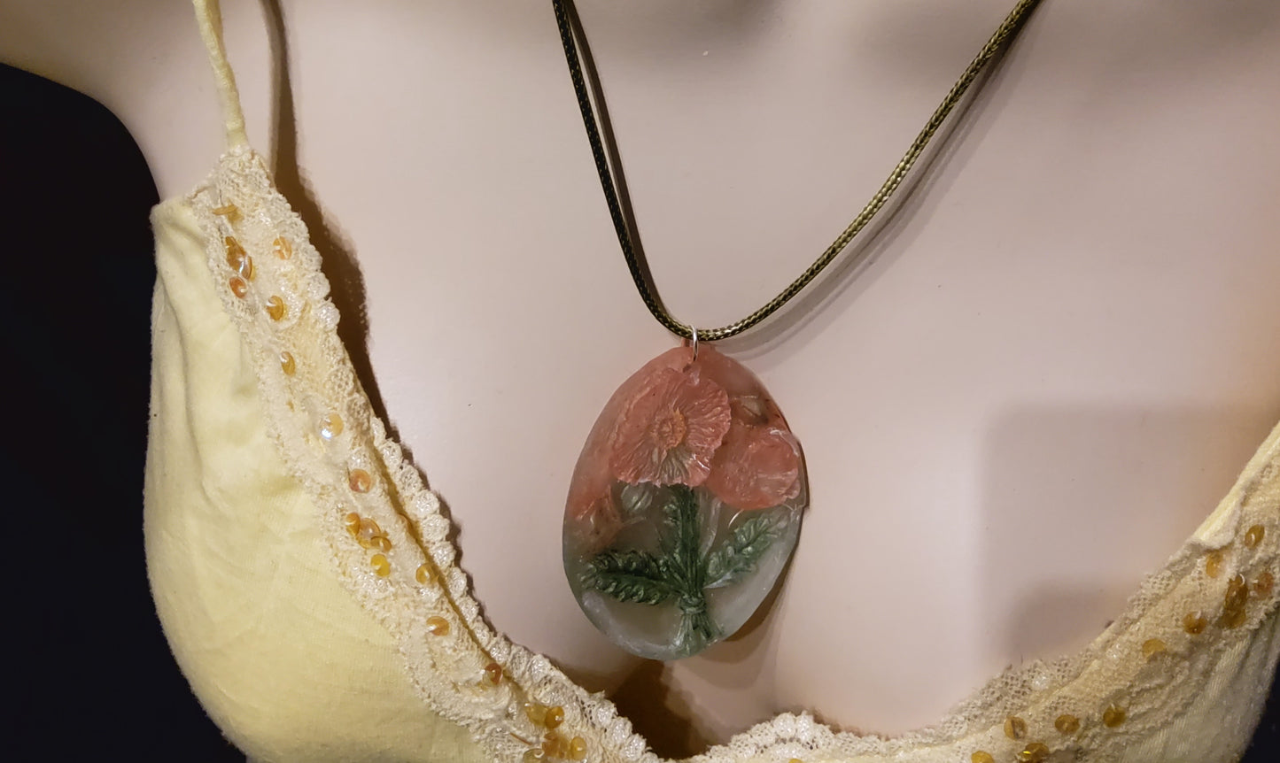 3D Resin Necklace – Peach Blossom & Green