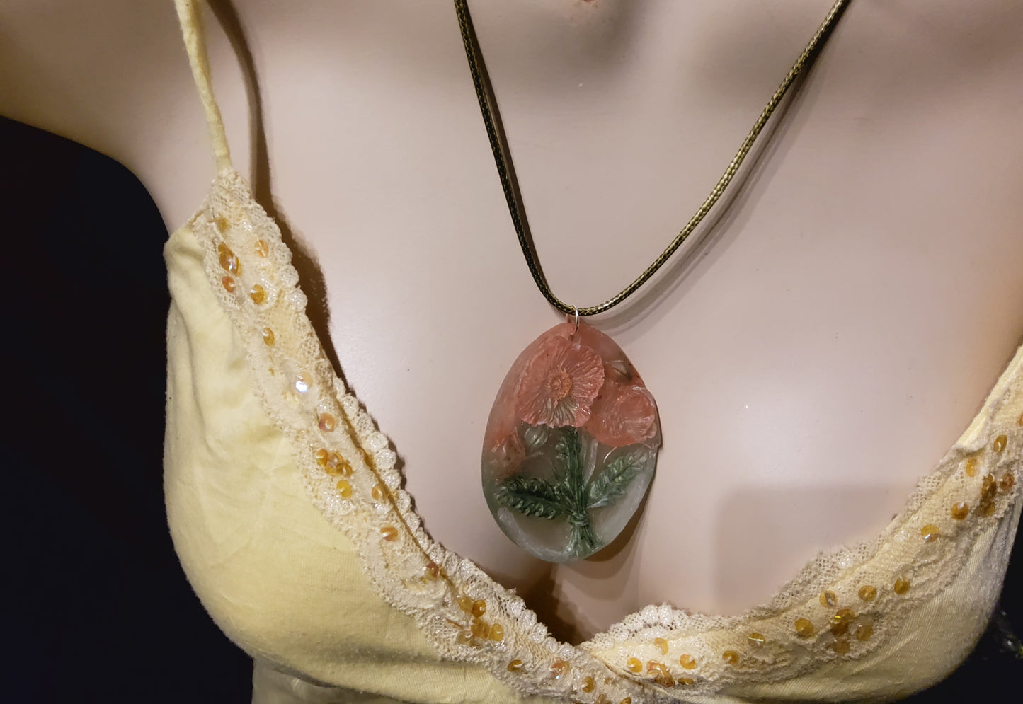 3D Resin Necklace – Peach Blossom & Green