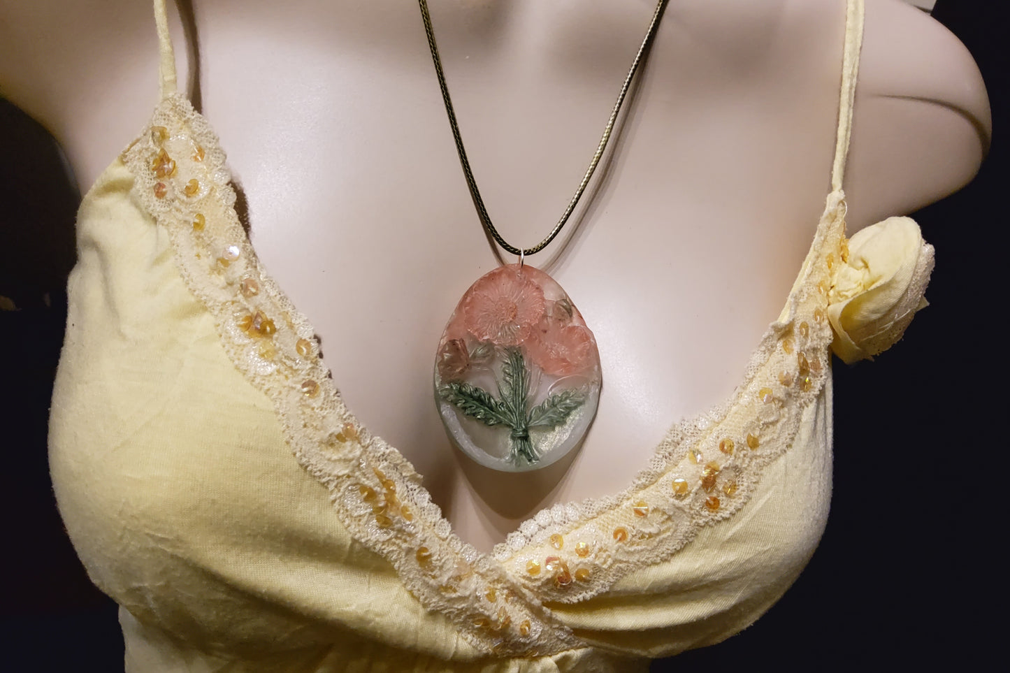 3D Resin Necklace – Peach Blossom & Green