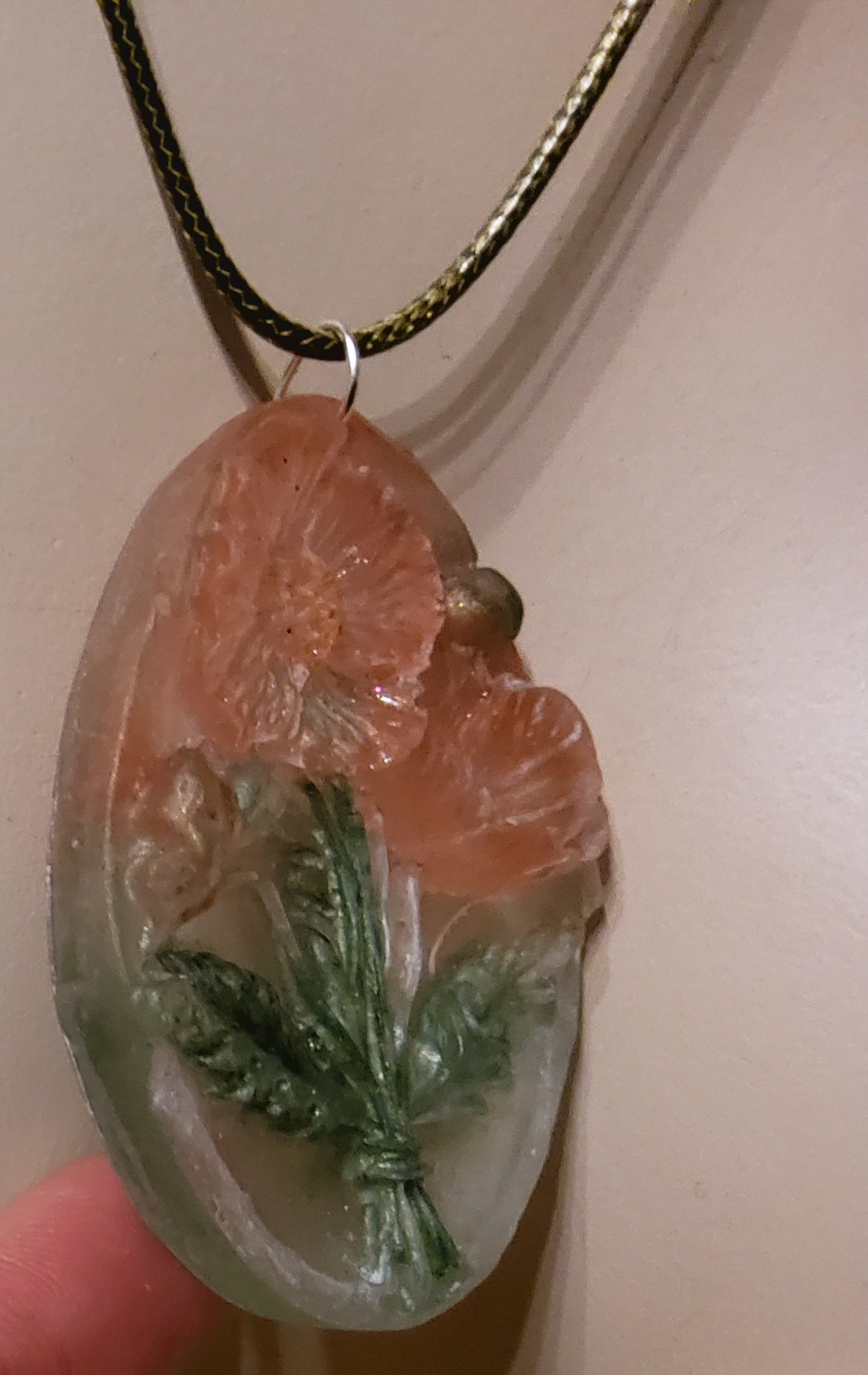 3D Resin Necklace – Peach Blossom & Green