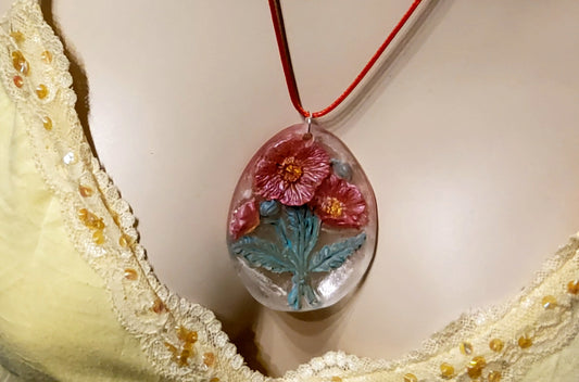 Handmade Resin Red Poppy Pendant Necklace