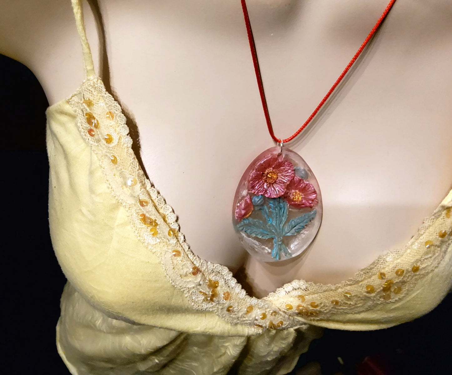 Handmade Resin Red Poppy Pendant Necklace