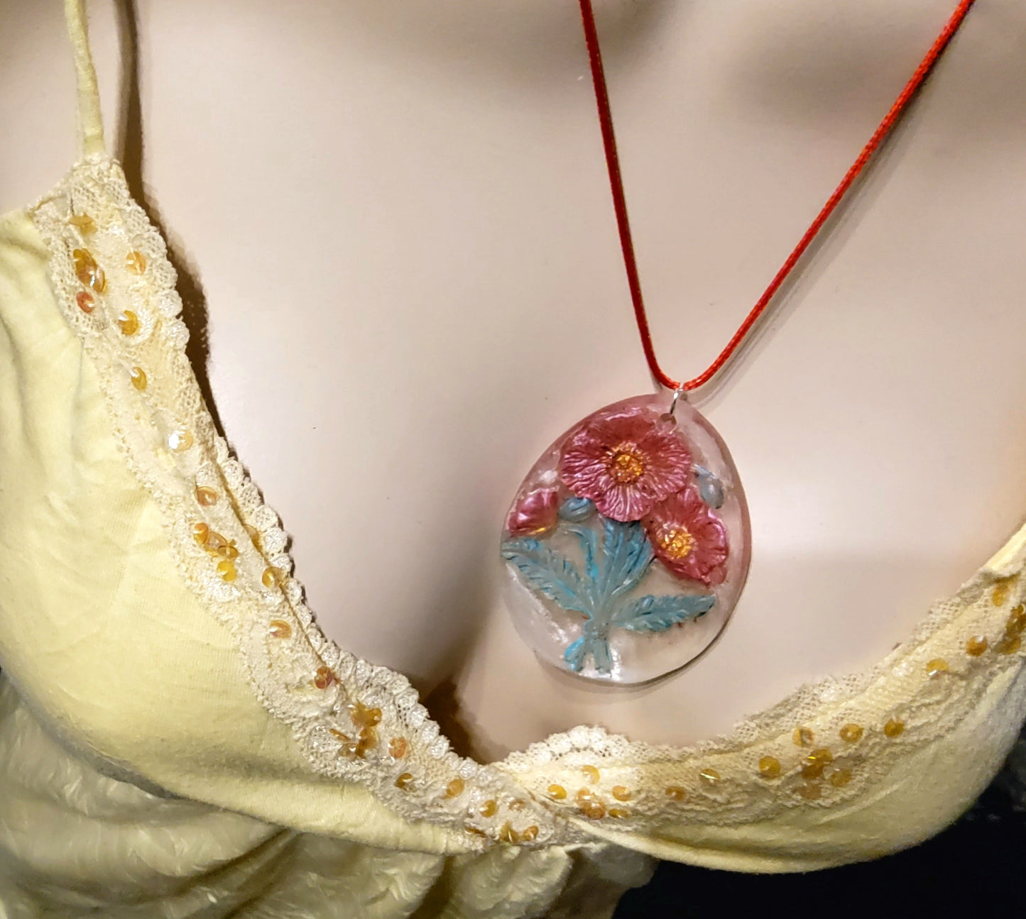 Handmade Resin Red Poppy Pendant Necklace