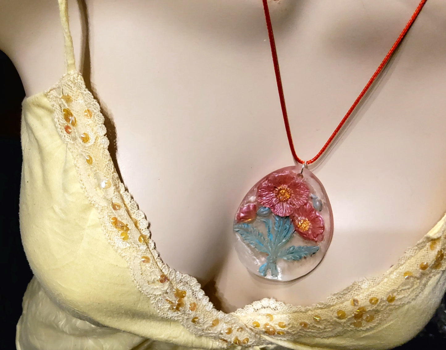 Handmade Resin Red Poppy Pendant Necklace