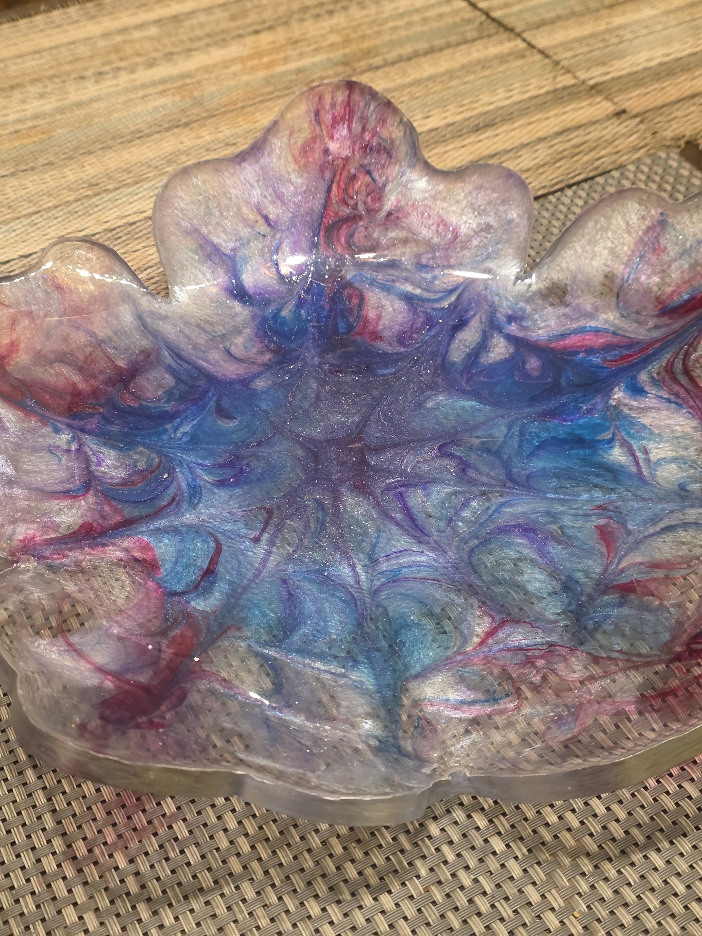 Handmade Resin Fruit Bowl – Blue, Rose & Pearl
