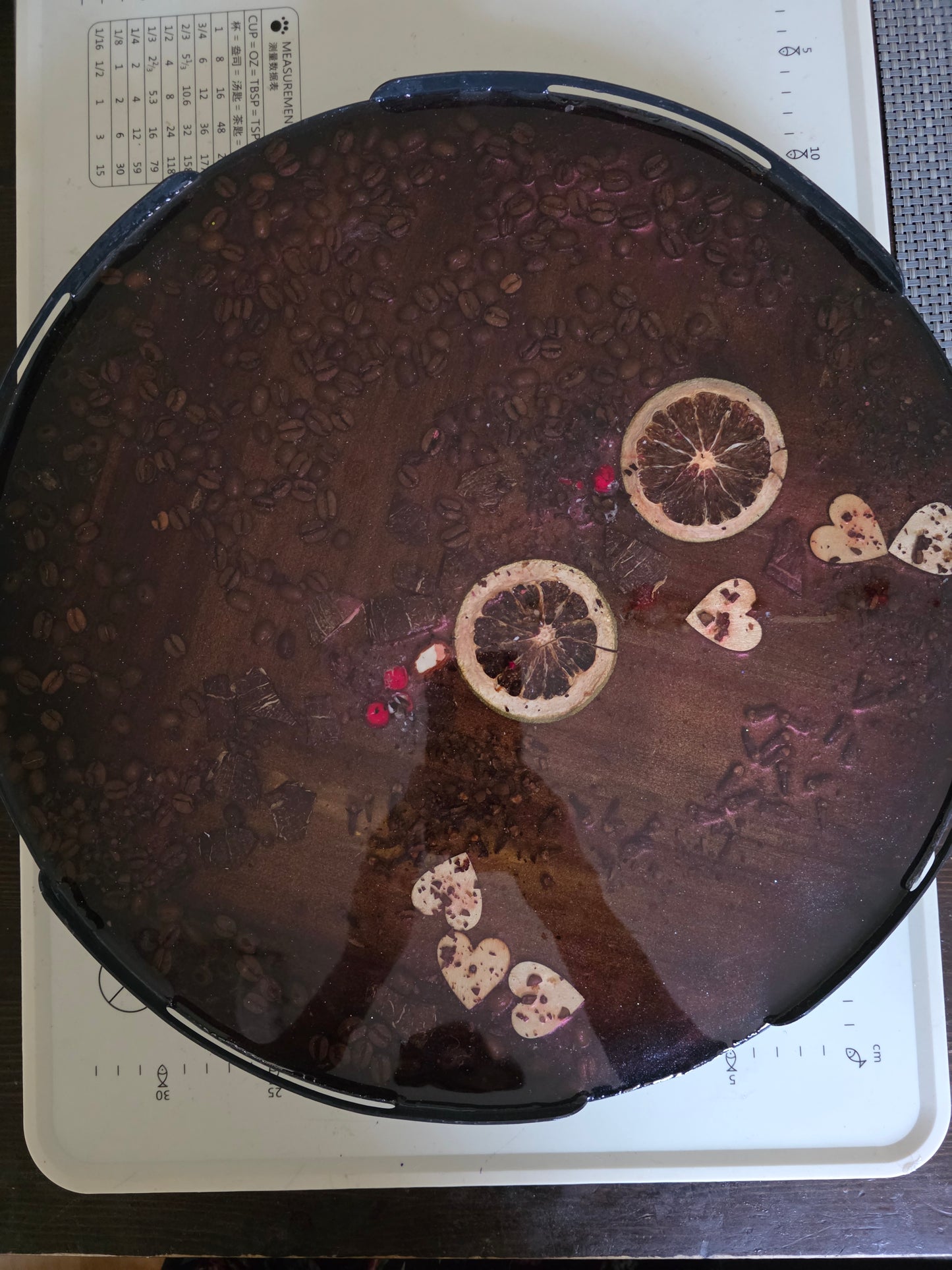 Handmade Resin Rotating Serving Board – Black & Botanicals