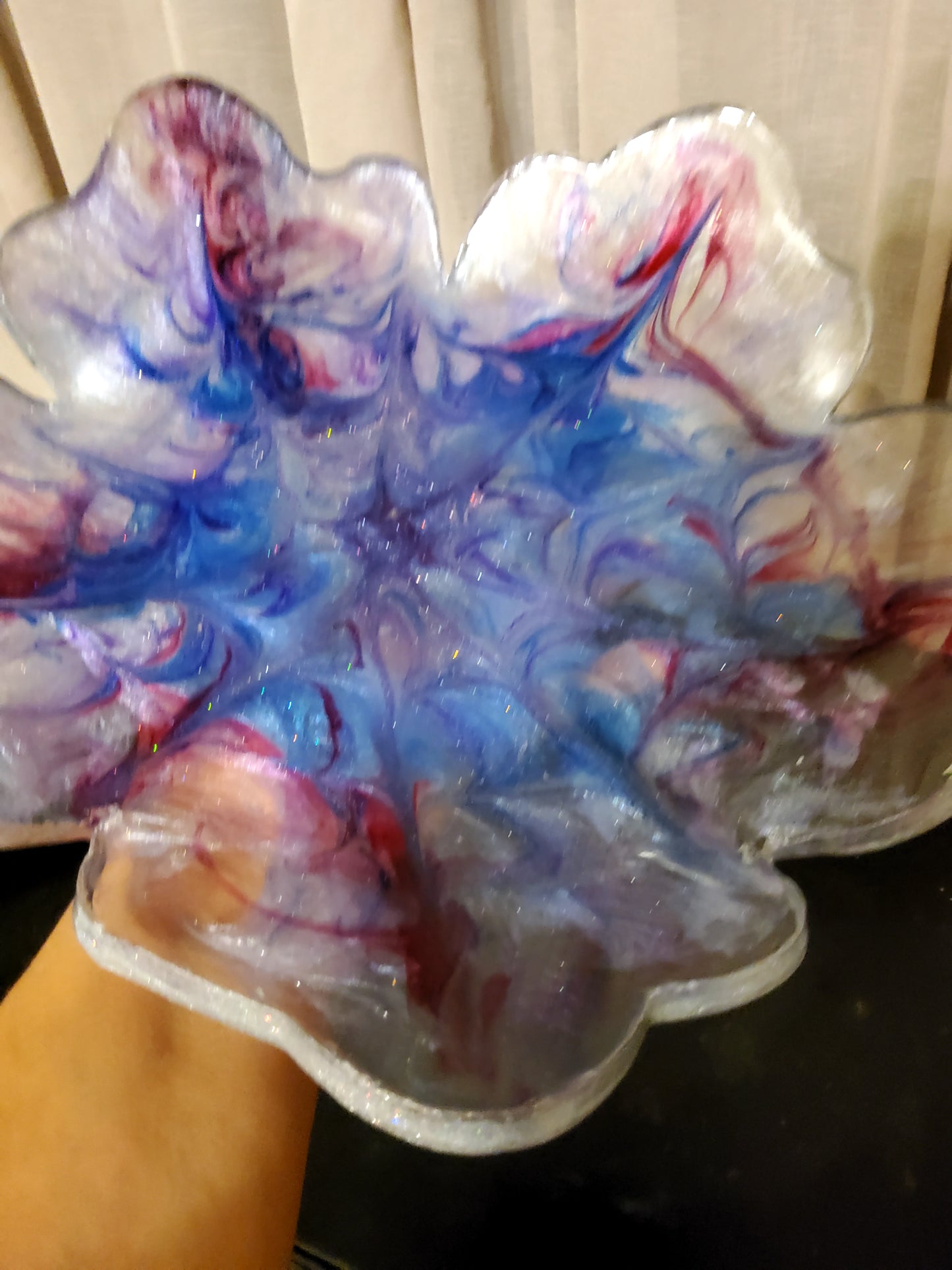 Handmade Resin Fruit Bowl – Blue, Rose & Pearl