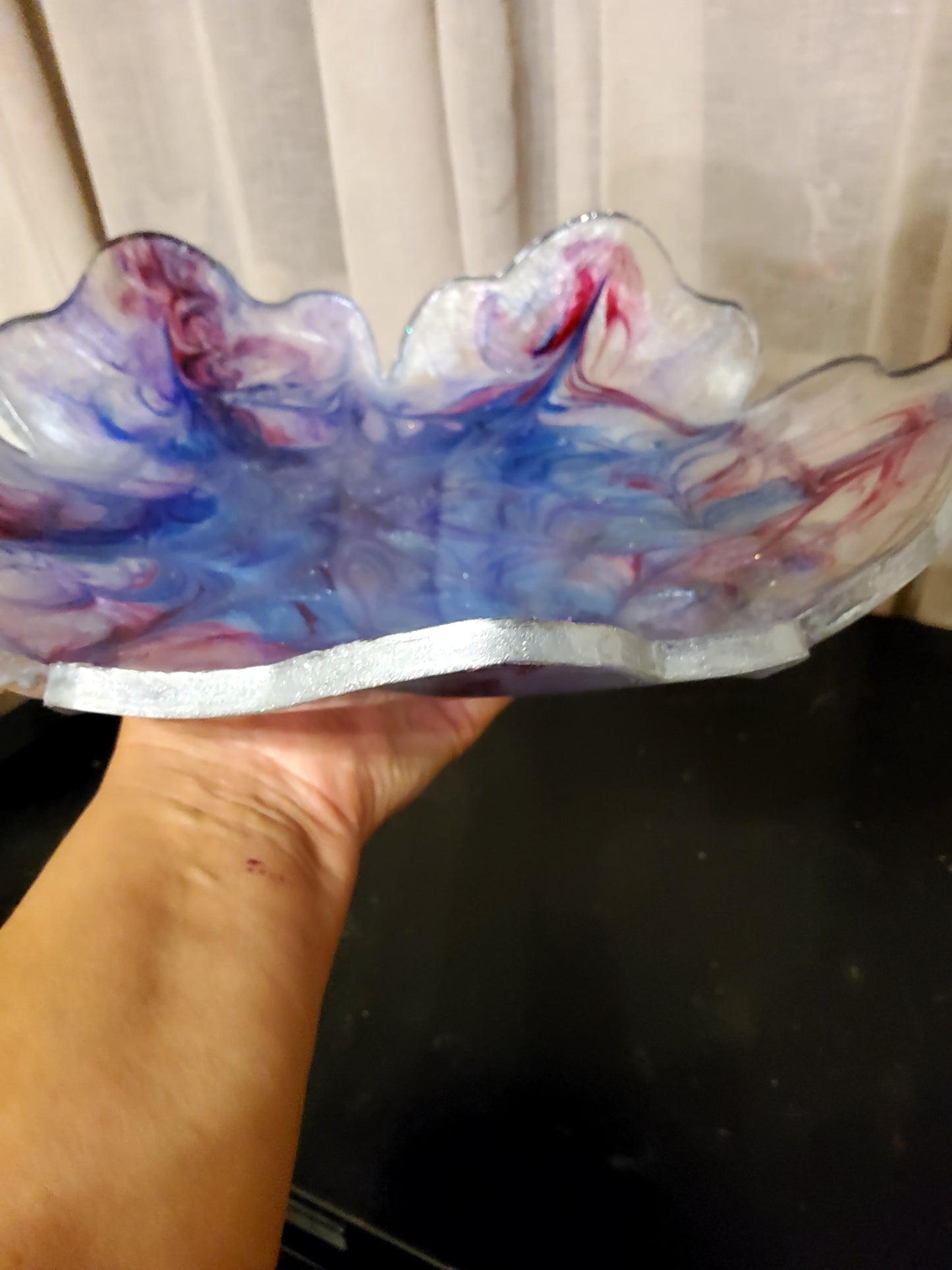 Handmade Resin Fruit Bowl – Blue, Rose & Pearl