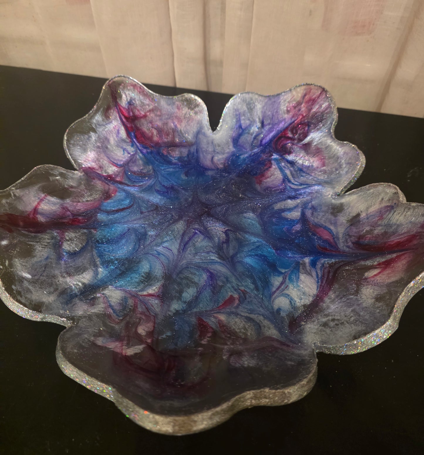 Handmade Resin Fruit Bowl – Blue, Rose & Pearl