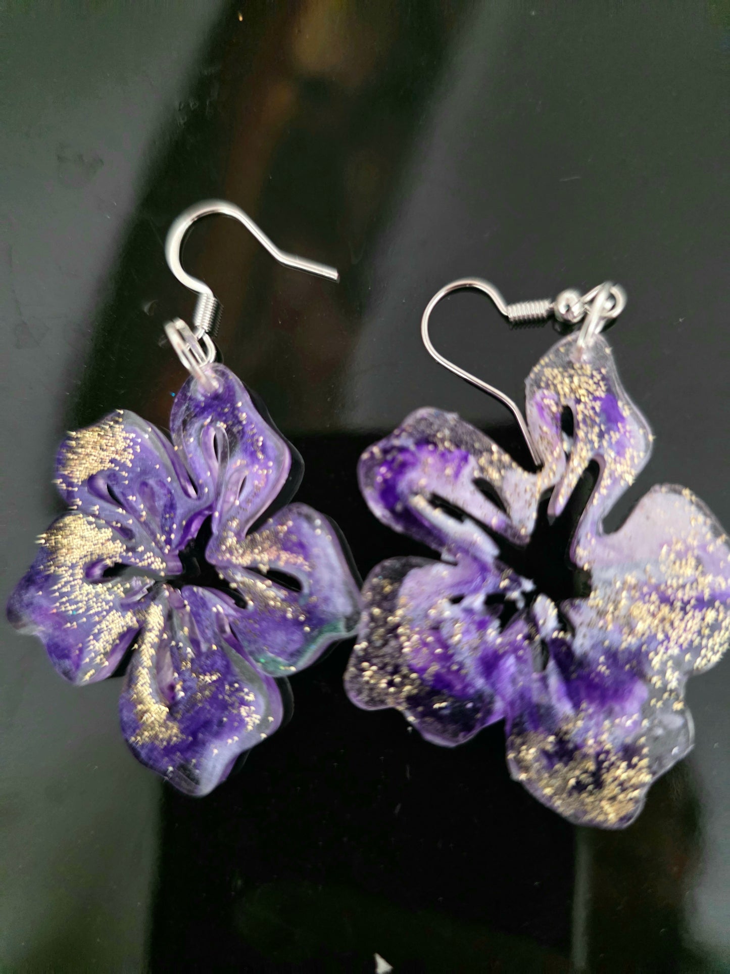 Purple Hibiscus Resin Earrings