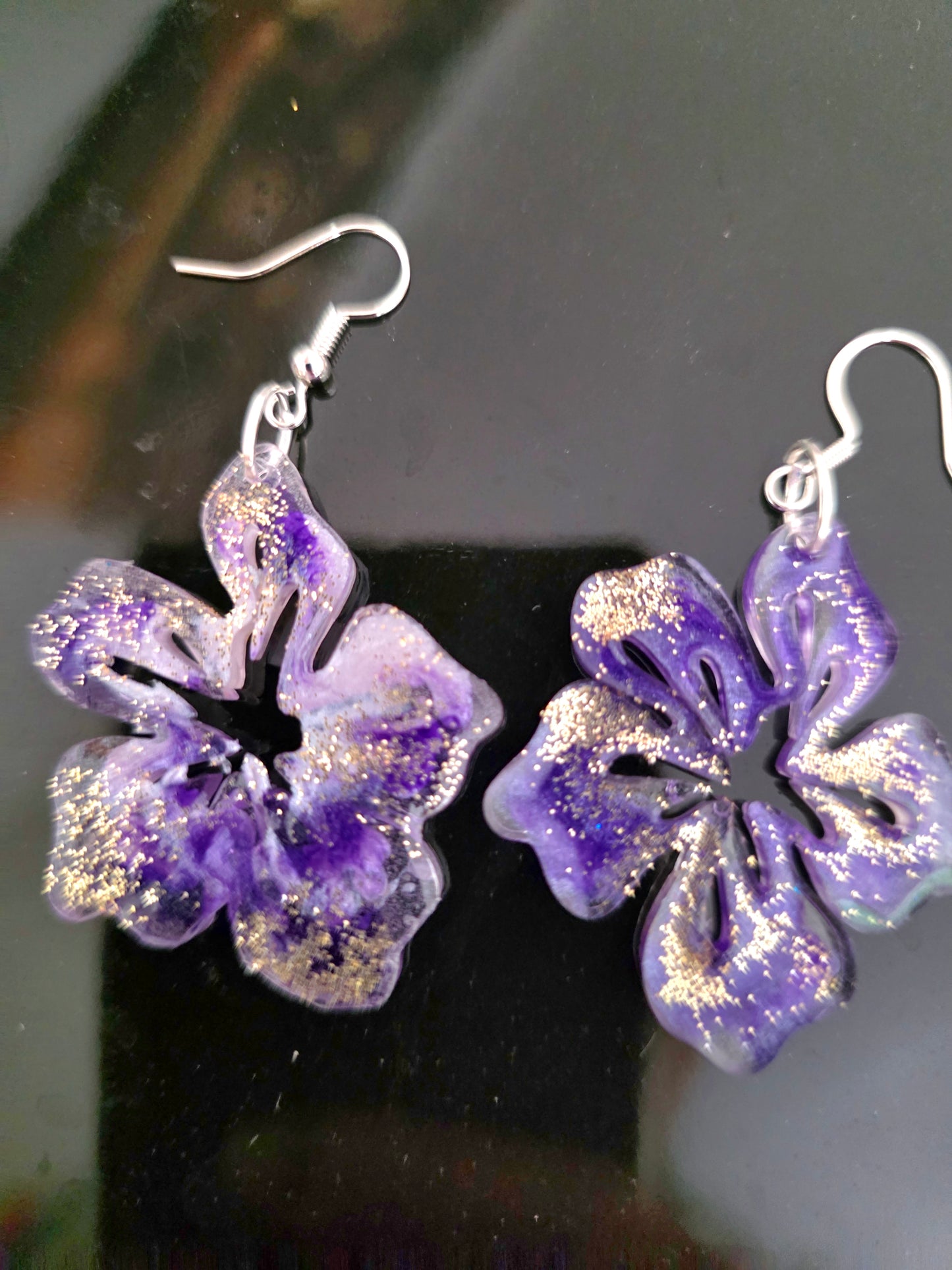 Purple Hibiscus Resin Earrings