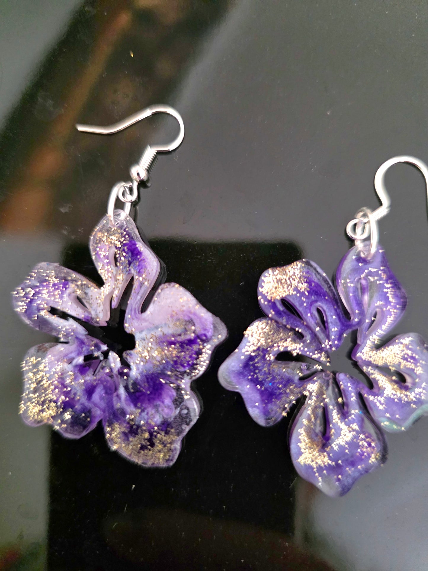 Purple Hibiscus Resin Earrings