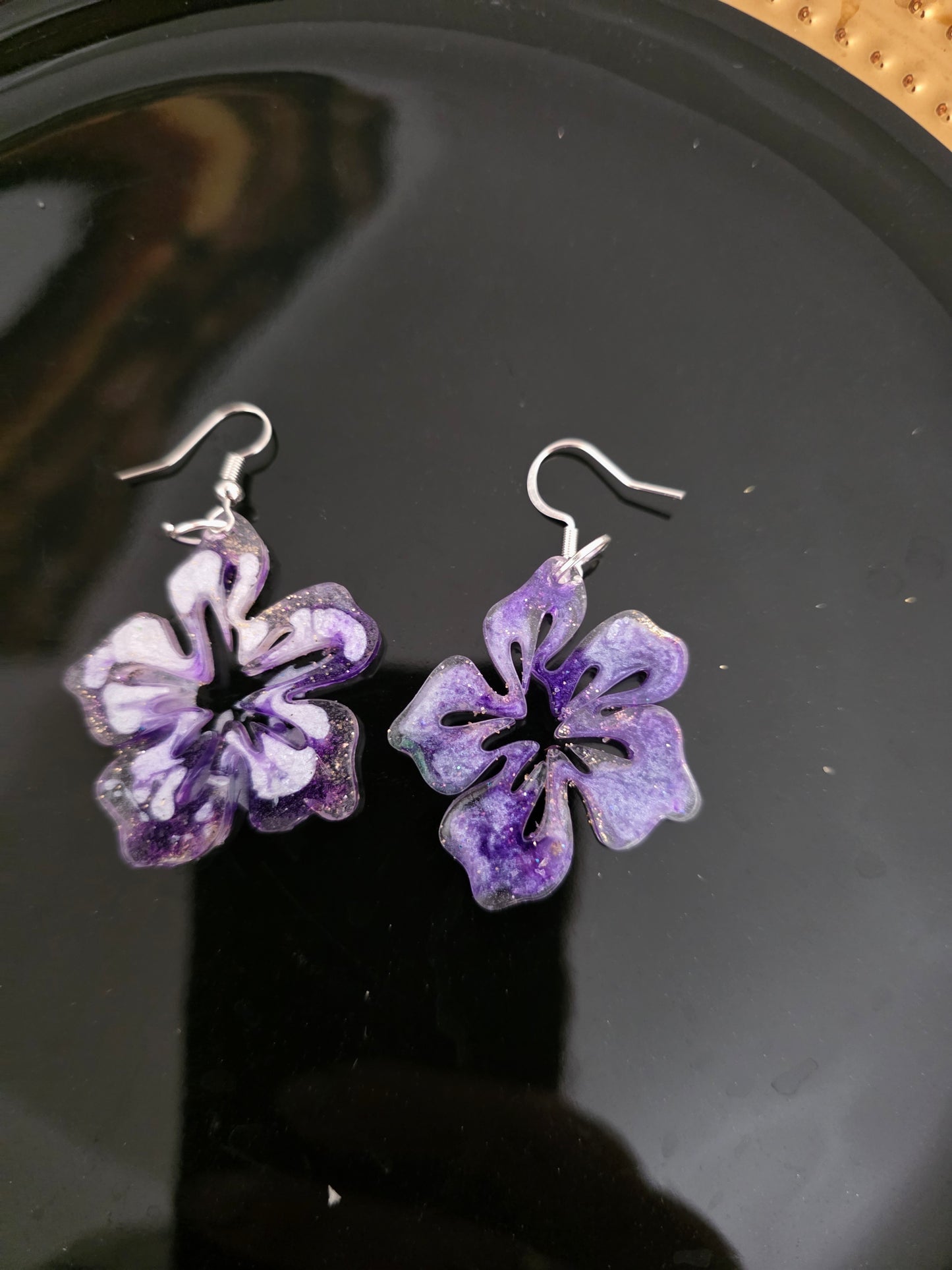 Purple Hibiscus Resin Earrings