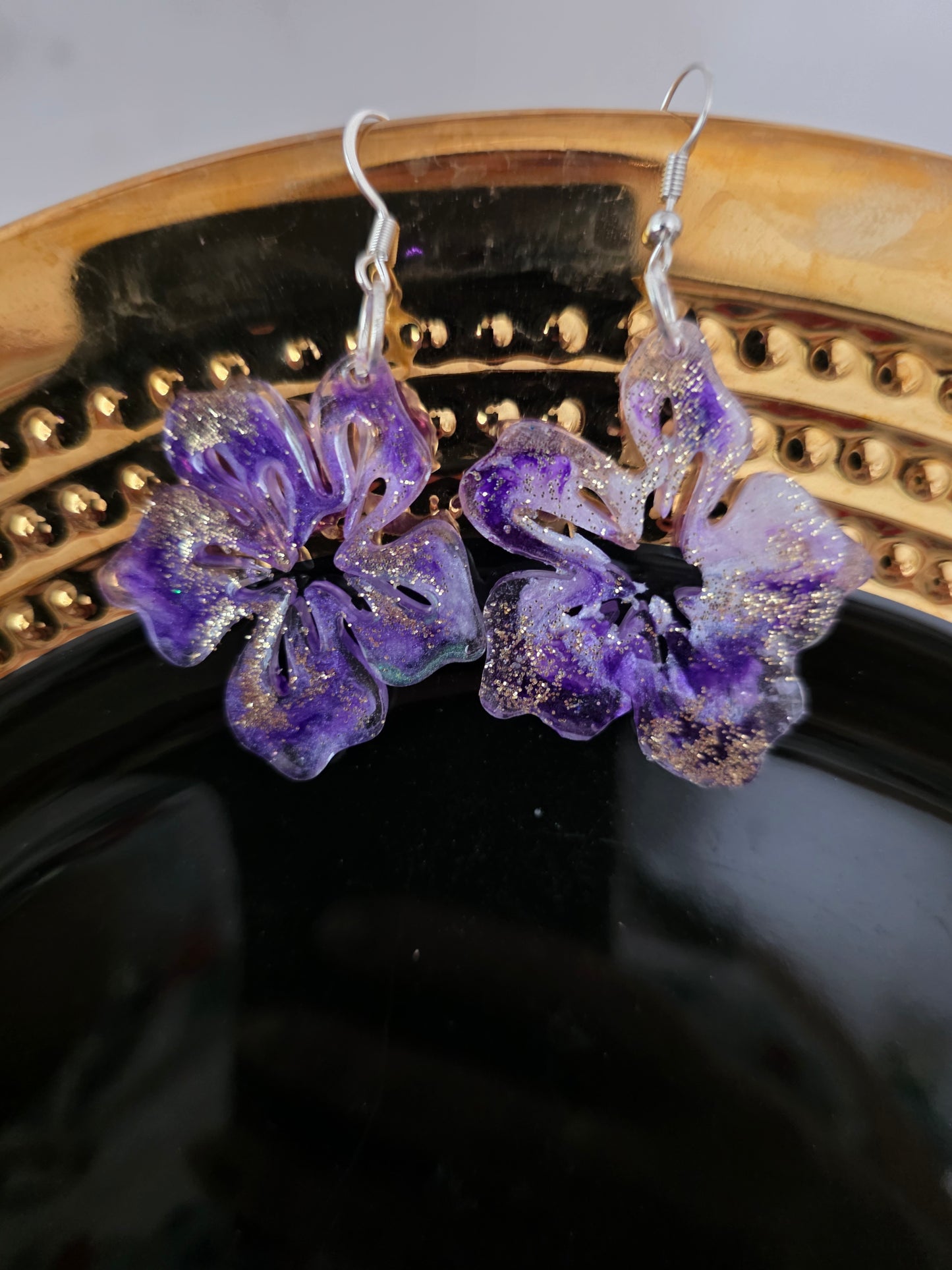 Purple Hibiscus Resin Earrings