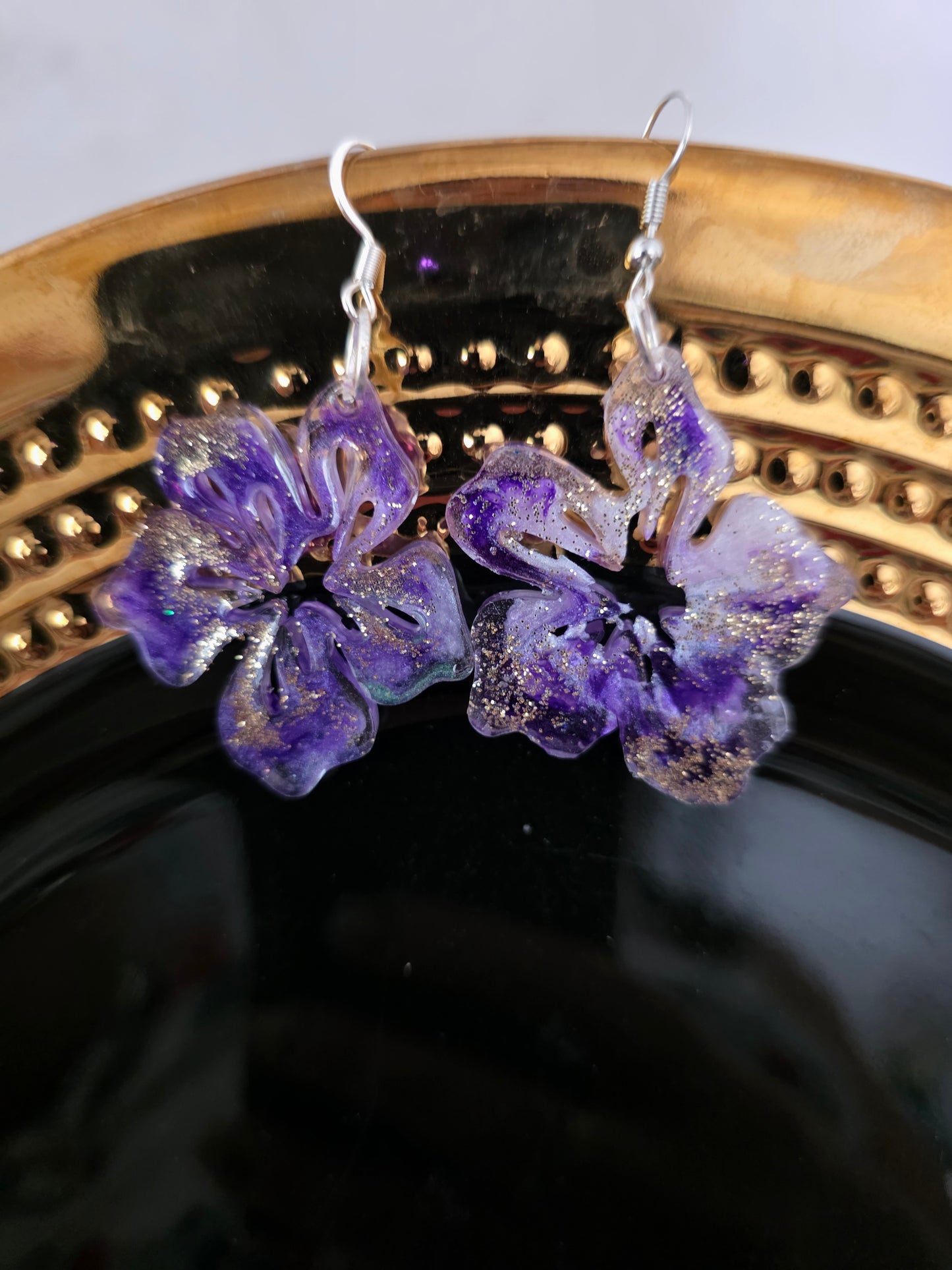 Purple Hibiscus Resin Earrings