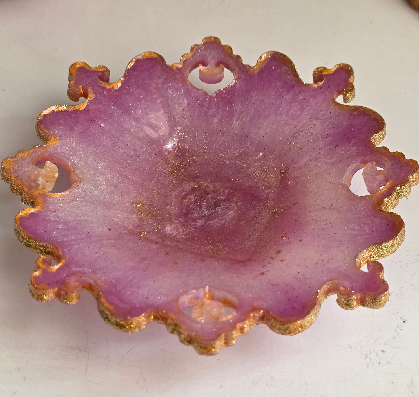 Lilac & Gold Resin Table Set — Napkin Holder, Candle Holder, Coasters & Plate