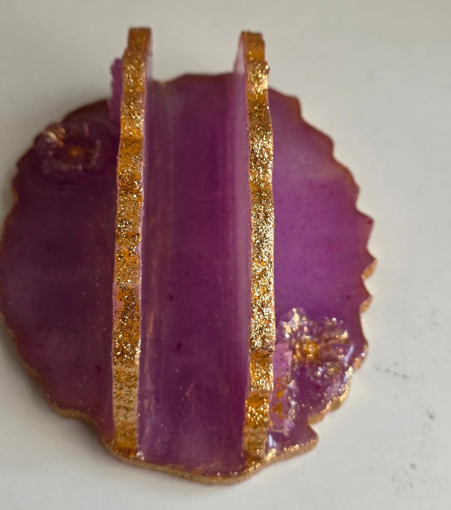 Lilac & Gold Resin Table Set — Napkin Holder, Candle Holder, Coasters & Plate