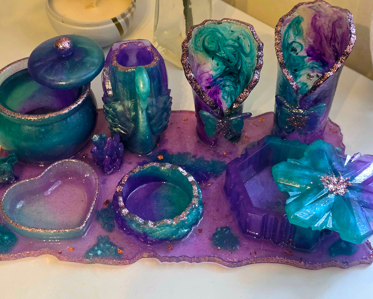 Handmade Galaxy Resin Makeup Organizer – Purple & Teal