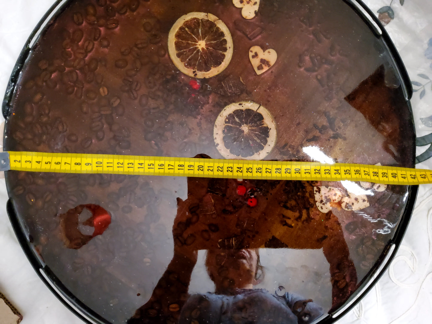 Rotating Serving Board – Black Botanicals Lazy Susan | Handmade Resin 42cm