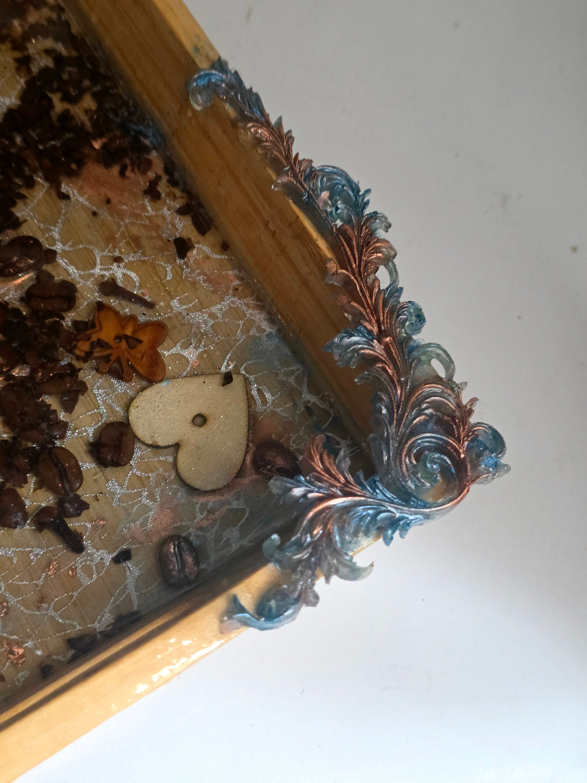 Luxury Bamboo Decor Tray – Coffee Bean Resin Art | Handmade Gift