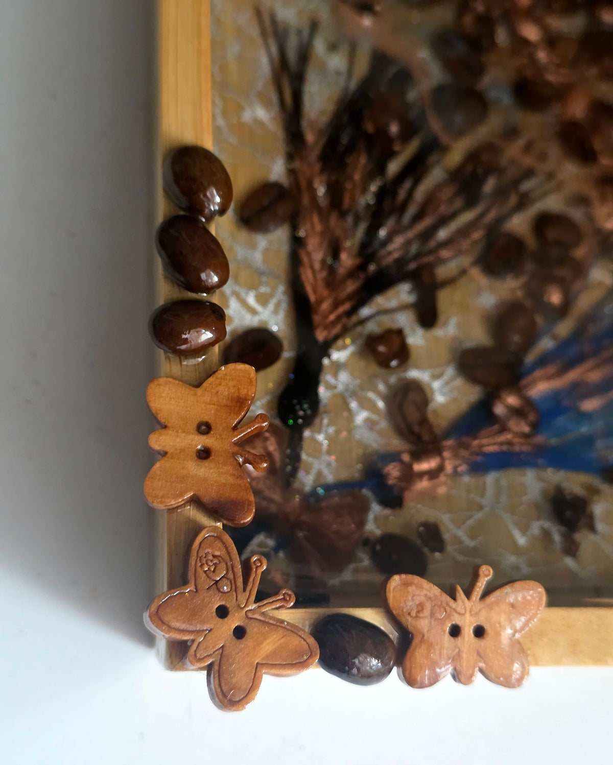 Luxury Bamboo Decor Tray – Coffee Bean Resin Art | Handmade Gift
