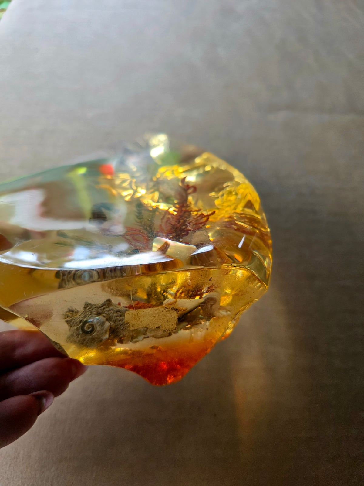 Golden Amber Resin Crystal | Seahorses, Corals & Shells | Luxury Gift Box | Handmade UK