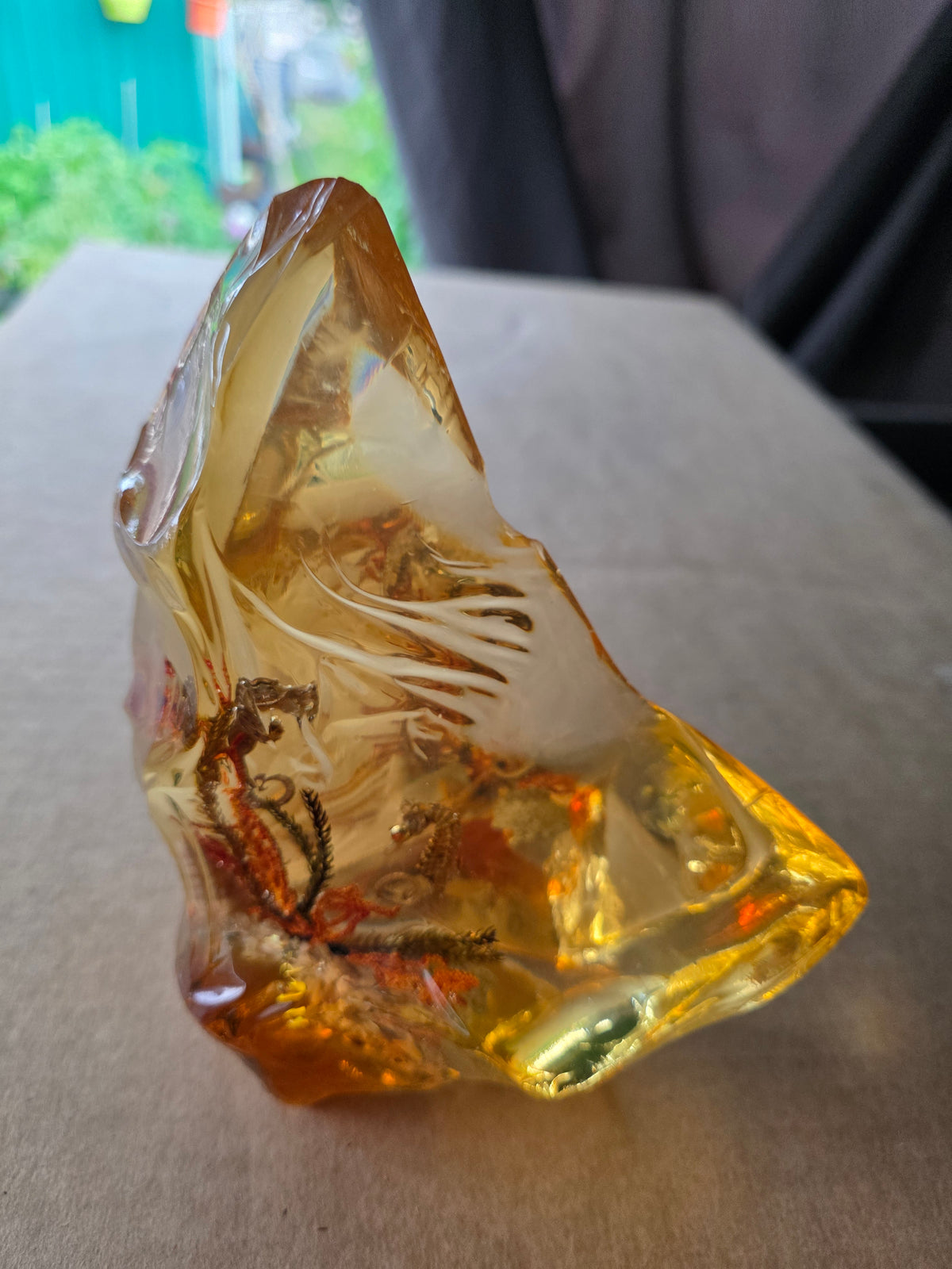 Golden Amber Resin Crystal | Seahorses, Corals & Shells | Luxury Gift Box | Handmade UK